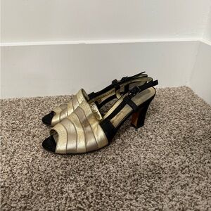 Salvatore Ferragamo Gold and Black Sandals
